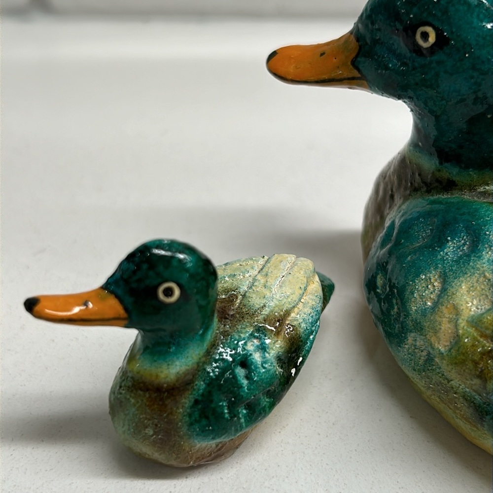 🌻4/$20 Vintage Paper Mache Mallard Duck Small Figures Set Of Two - Picture 7 of 10